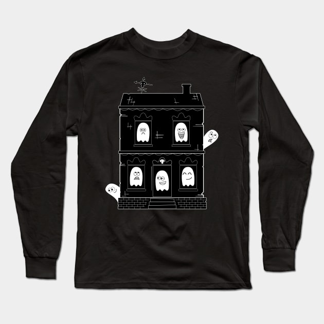 Spooky Cute Ghosts Haunted House Long Sleeve T-Shirt by Andy McNally